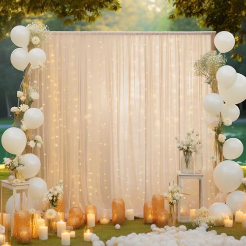 30x10ft Champagne Tulle Backdrop Curtain with Lights String for Parites, Sheer Backdrop Curtains for Wedding Baby Shower Birthday Party Photo Shoot Decorations - Image 4