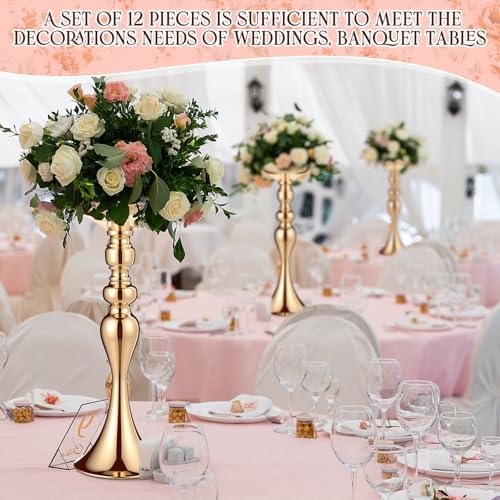 Sadnyy 12 Pcs Metal Flower Arrangements Stand Metal Wedding Centerpiece Stand Gold Vase Centerpiece Tall Table Decor Flower Vase for Wedding Reception Event Party Hotel Home Decor (15 Inch) - Image 5
