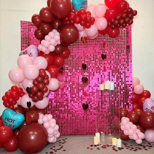 Shimmer Wall Backdrop Hot Pink 24Pcs Sequin Panels Decoration - Image 2
