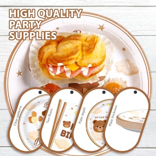 Grencian 96Pcs Brown Beary First Birthday Party Decoration, Serve 24 - Image 6