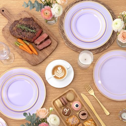 WDF Partyware 350PCS Purple Plates Disposable - Purple Plastic Plates 50Guests Lavender Disposable Dinnerware Sets with Rolled Napkins for Wedding/Birthday/Baby Shower/Bridal Shower - Image 6