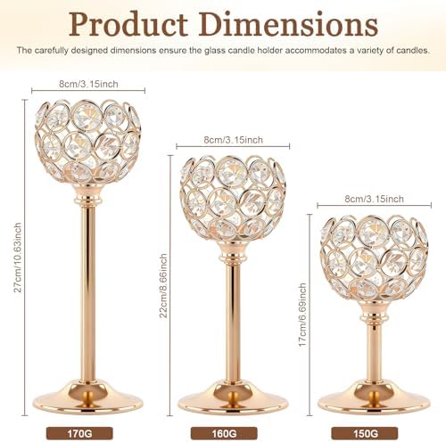 Crystal Candle Holders 4 Set of 12 - Gold Vintage Hollow Ball Candle Stand for Table Centerpiece, Crystal Metal Tealight Candlestick for Wedding, Dining Room Decor - Image 2