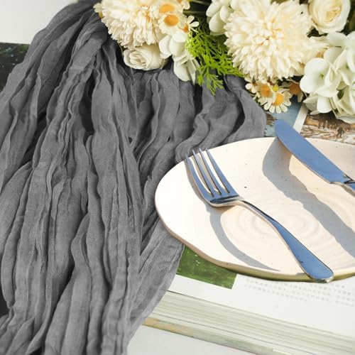 12 Pack Gery Cheesecloth Table Runner 10ft Boho Gauze Cheese Cloth Table Runner Rustic Sheer Runner 120 inch Long for Christmas Wedding Table Decorations - Image 4