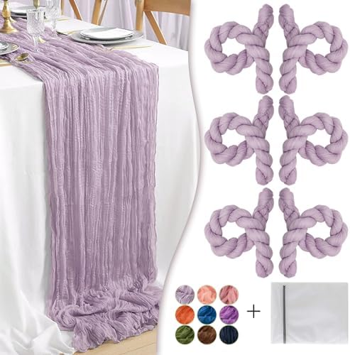 Lilac Cheesecloth Table Runner 6 Pack 35" Boho Gauze Runner 120 inches Long Runner Rustic Sheer Fabric Bulk for Baby Shower Wedding Bridal Birthday Party Picnic Table Decorations by Waligoy