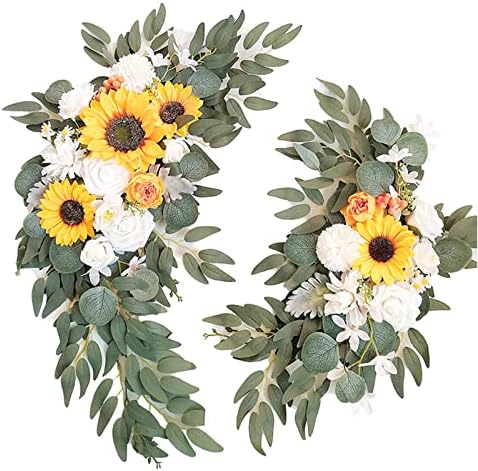 Wedding Arch Faux Flowers Set of 2 Greenery Garland for Wedding Decor Ceremony and Reception Backdrop Decoration (Sunflower) by BMQDSM