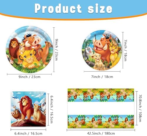 41Packs Lion-Kings Birthday Decorations Include 20 Plates, 20 Napkins and 1 Tablecover for Birthday Party Supplies (Demon) - Image 2