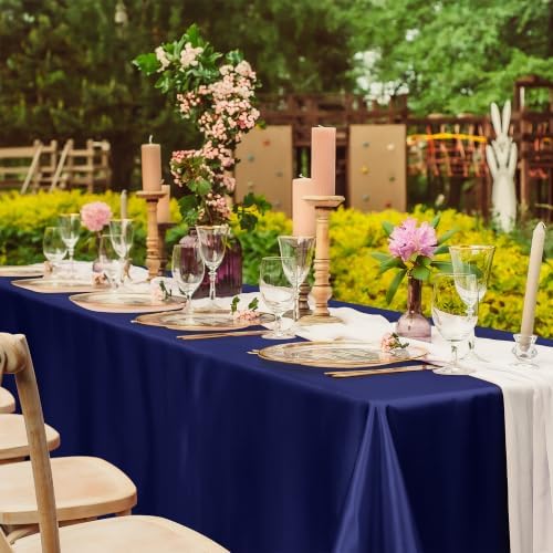 TURSTIN 8 Pack Navy Blue Satin Tablecloth 102 x 58'' Overlay Table Cover - Image 6