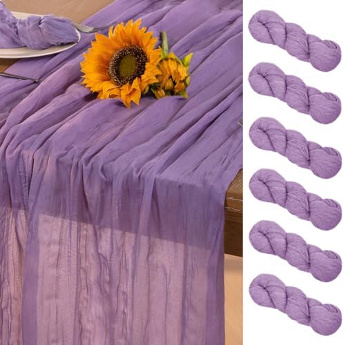 DeZerlor Purple Cheesecloth Table Runners 6 Pack Summer Boho Runners by DeZerlor