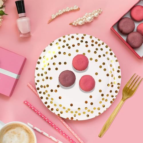 75PCS Paper Plates&Napkins Set-Disposable White Gold Dessert Plates - Image 4