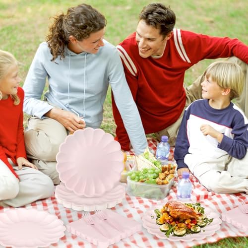 75 Pcs Pink Paper Plates and Napkins, Tableware Set Serve for 25 Guests - Image 7