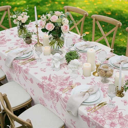6 Pcs Pink Floral Plastic Tablecloths, Disposable Wedding Table Cloth - Image 6