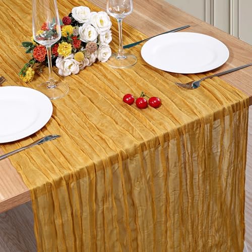 1 Pack Cheesecloth Table Runner 10Ft Christmas Gauze Boho Table Runners for Wedding Decor Bridal Shower Decorations Baby Shower Party(35" x 120") by Home
