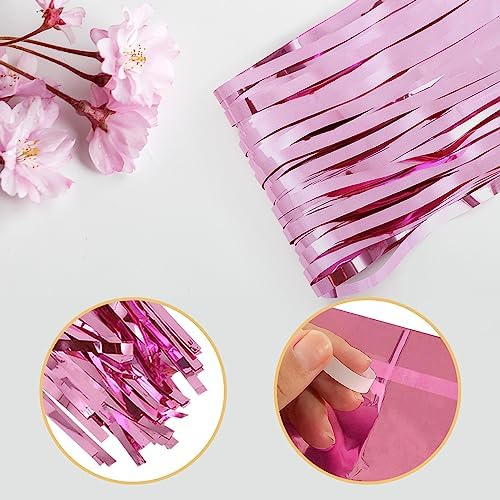 10 Pack Pink Foil Curtain Backdrop 3.2ft x 9.8ft Metallic Tinsel Foil Fringe Curtains Streamer Photo Booth Backdrop for Birthday Party Engagement Bachelorette Party Decorations (Pink) - Image 4