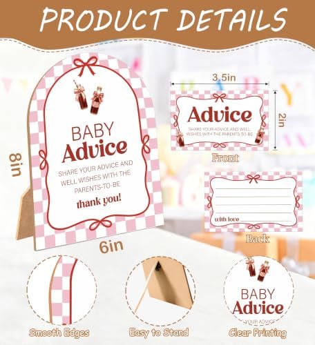 She's Ready To Pop Baby Shower Games, Soda Advice For Parents To Be, 6x8 Inch Arch Wooden Sign With Stand And 50 Advice Cards, Gender Reveal Party Supplies & Decorations -LN05 - Image 2