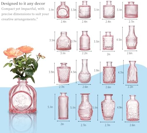 Glass Bud Vases Set of 32 - Pink Assorted Small Mini Glass Vases for Flowers, Crystal Vintage Vase Set, Bulk Centerpieces for Table Décor, Wedding, Home and Events (Pink, 32 Pcs) - Image 7