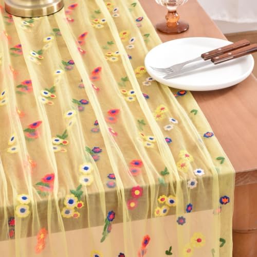 Flower Table Runner Floral Daisy Fall Wedding Birthday Party Home Decor - Image 3