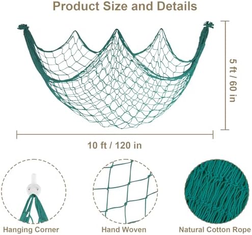 10x5 Feet Decorative Fishing Net for Party, 2 Pack Aqua Fish Nets Decor - Image 2