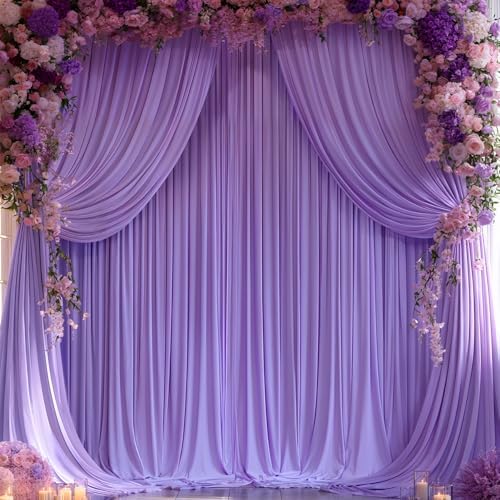 16x10FT Lavender Backdrop Curtains for Wedding Parties, Wrinkle Free Polyester Photography Backdrop Drapes for Wedding Baby Shower Birthday Parties Stage Background Stand Decorations 4x10ft,4 Panels by Partisky