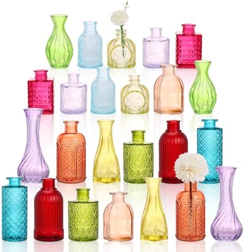 CUCUMI 24pcs Bud Vases for Centerpieces, Colorful Vintage Glass Vase Set by CUCUMI