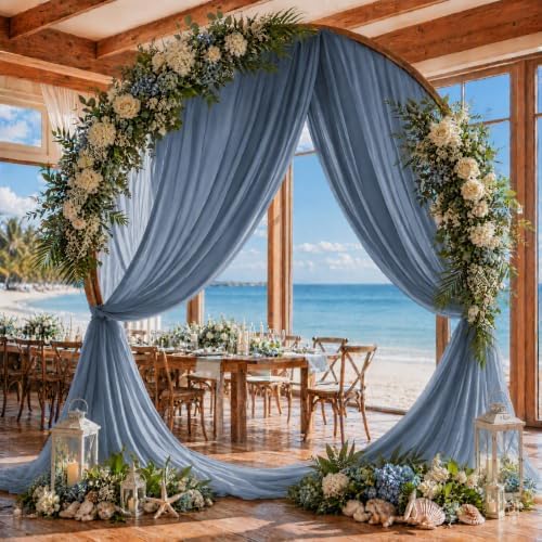 Dusty Blue Wedding Arch Draping Fabric Sheer Curtain Drapes 3 Panels | 20 ft Extra Long Shimmery Backdrop Curtains for Wedding Anniversary Party Summer Outdoor Events Drapery Photo Background - Image 2