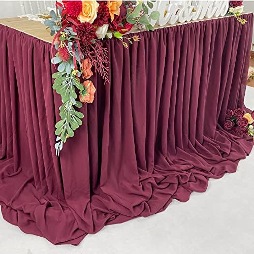Pooling and Floating Chiffon Table Skirt with extra length, 6FT 9FT 14FT Sheer Tablecloth, Baby Shower, Birthdays Party, Main Cake Table Decoration, Wdding Table Skirt (Burgundy, 6FT) - Image 4