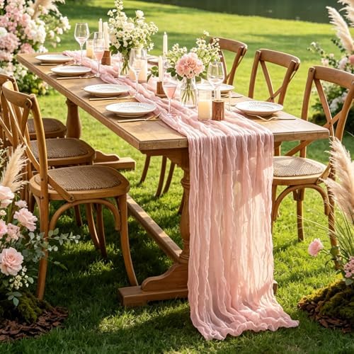 Pink Cheesecloth Table Runner, 10FT Dusty Pink Boho Gauze Table Runner for Spring Easter Girl Baby Shower Bridal Shower Wedding Tea Party Pink Birthday Decorations - Image 6
