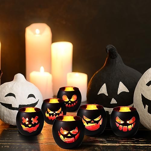 Black Halloween Table Centerpieces Candle Holders 6PCS, Jack O Lantern Tealight Votive Candle Holders, Indoor Halloween Decorations for Mantel Coffe Table Decor - Image 5