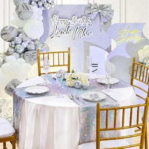 Laser Silver Sequin Table Runner 4 Packs 13 x 72 Inch Sequin Mirror Fabric - Image 4