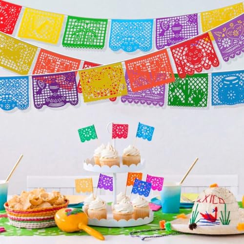 6 Packs 108 Ft Fiesta Party Decorations Mexican Party Banners Papel Picado Banners Cinco De Mayo Decorations Dia De Los Muertos Decor Mexico Halloween Banner Birthday Party Decorations (6pack Banners) (6 Packs Banner) - Image 5