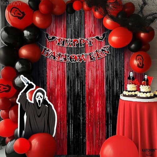 KatchOn Red and Black Fringe Curtain-3.2x8 Feet Pcs 2 Halloween Decorations - Image 3