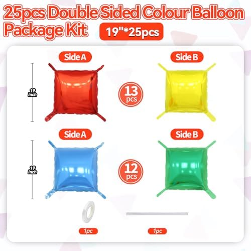25PCS Red Yellow Blue Green Square Foil Balloons Wall Backdrop - Image 2