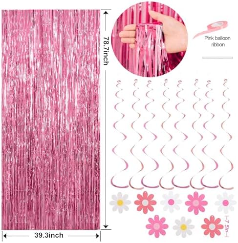 Pink Red Happy Birthday Party Decorations kits for Girls Women with Happy Birthday Banner, Fringe Curtain,Foil Balloons,Tissue Pompoms,Dots Garland,Tassels Garland,Cake Topper for birthday decor(pink) - Image 3