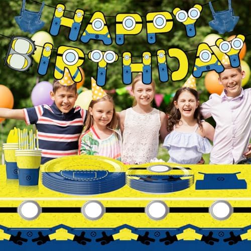 Cartoon Mini Jeans Birthday Supplies, Cute Funny Yellow Blue Happy Birthday Tableware for Kid, Party Decoration Supplies with Banner, Tablecloth, Plate, Paper Cup, Napkin - Image 3