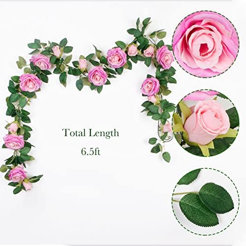 Teldrassil 4Pcs(26 FT) Artificial Rose Vine Fake Flower Garland Fake Silk Rose Hanging Vine for Wedding Party Background Arch Garden Background Decoration (Purplish Red) - Image 2