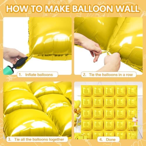 NISOCY 25PCS Yellow Square Foil Balloons Wall Backdrop - Image 4