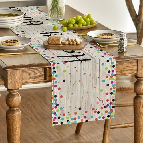 Artoid Mode Polka Dot Wood Happy Birthday Table Runner, Seasonal Kitchen Dining Table Decoration for Home Party Decor 13x72 Inch - Image 3