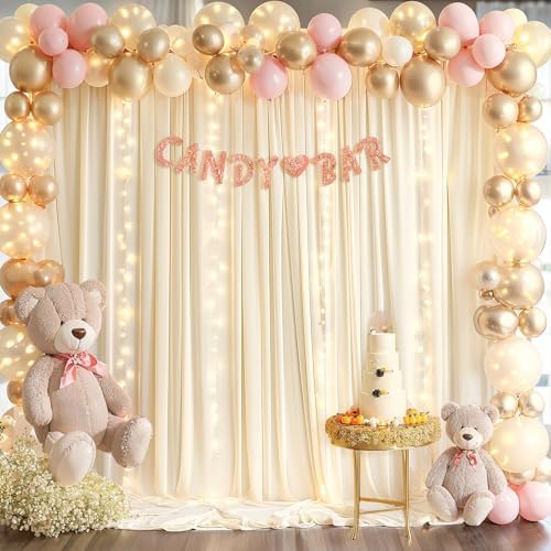 20x10FT Light Champagne Backdrop Curtains with Lights for Parties,Wrinkle Free Wedding Photo Backdrop Curtains for Baby Shower Birthday Ceremony Reception Home Party Decorations-5ft x 10ft,4 Panels by Partisky