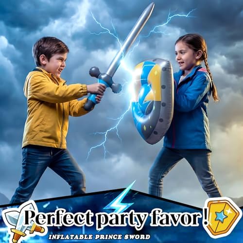 Poen 12 Pcs Inflatable Sword and Shield Medieval Knight Party,Lightning - Image 3