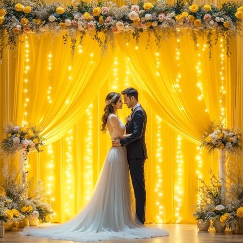 20x10FT Yellow Backdrop Curtains with Lights for Parties,Wrinkle Free Wedding Photo Backdrop Curtains for Baby Shower Birthday Ceremony Reception Home Party Decorations-5ft x 10ft,4 Panels - Image 5