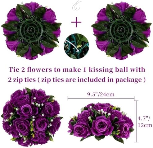 BLOSMON Flower Balls Wedding Rose Centerpieces: 2 Pcs Fake Flowers with Base White Kissing Balls Decor White Artificial Floral Arrangements Flower Bouquet of Roses Home Party Table DIY Decorations - Image 4