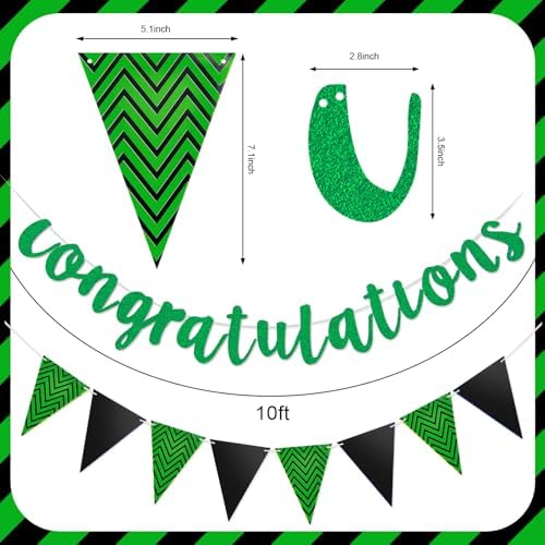 Outus Congratulations Banner with Triangle Flag 12 Swirls,Black, Green - Image 3