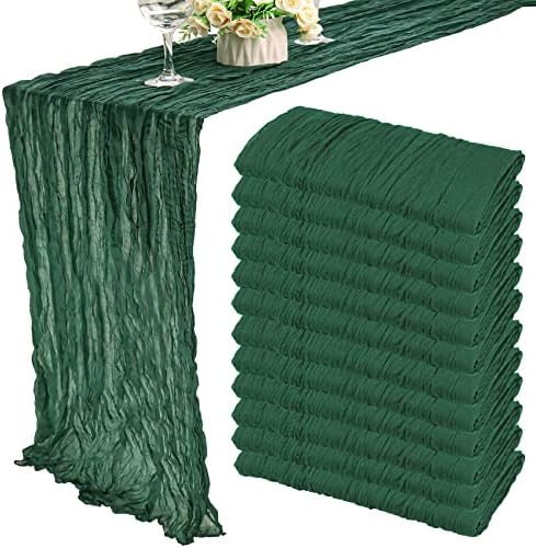 35x157 Inch Dark Green Cheesecloth Table Runner Wedding Holiday Decor by Fivenl