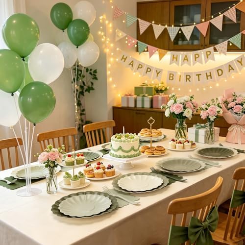 128Pcs Sage Green Paper Plates and Napkins Party Supplies Birthday,Wedding - Image 2