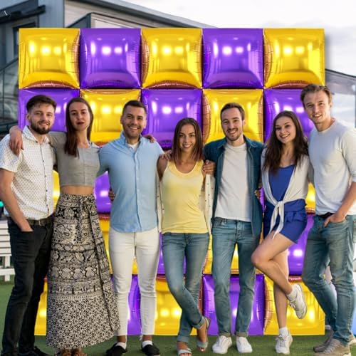 25PCS Purple Gold Silver Square Foil Balloons Wall Backdrop - Image 4