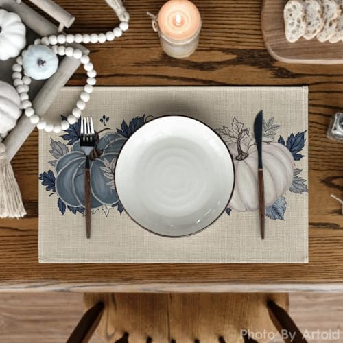 Artoid Mode Navy Blue Pumpkins Fall Placemats Set of 6-12 x 18 Inch - Image 2