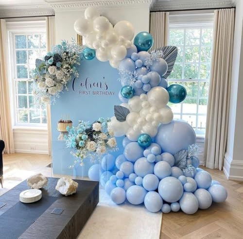 Blue and White Balloon Arch Kit, ADOINBY 140Pcs Pastel Light Blue and White Balloon Garland kit, 18 12 10 5 Inch Different Size Balloons for Baby Shower Birthday Gender Reveal Anniversary Decorations - Image 5