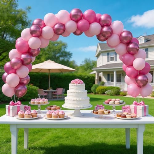 160Pcs Pink Balloons Metallic Pink Balloon,12 Inch Hot Pink Balloons Pink Metallic Pink Latex Balloons for Wedding,Baby Shower,Princess Theme Party Decorations - Image 6