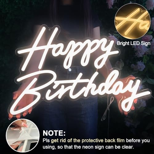 Happy Birthday Neon Sign, 22.4"x13.8" Happy Birthday Sign for Birthday Party Decor, Happy Birthday Light Up Led Signs for Backdrop, Neon Birthday Sign for Any Ages Bday Celebration, Warm White DIVATLA - Image 3