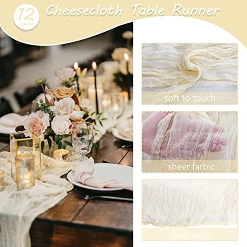 12 Pack 10Ft Cheesecloth Table Runner 35x120 Inch Boho Gauze Rustic Cheese Cloth Long Romantic Table Runner for Wedding Bridal Shower Birthday Party Table Decor (Beige) - Image 4