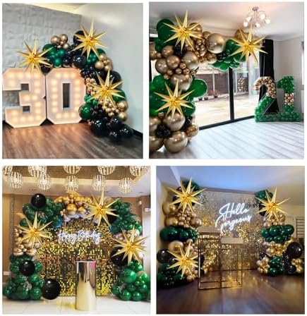 Green and Gold Black Balloon Arch Kit with 3pcs Star Balloons - Image 7
